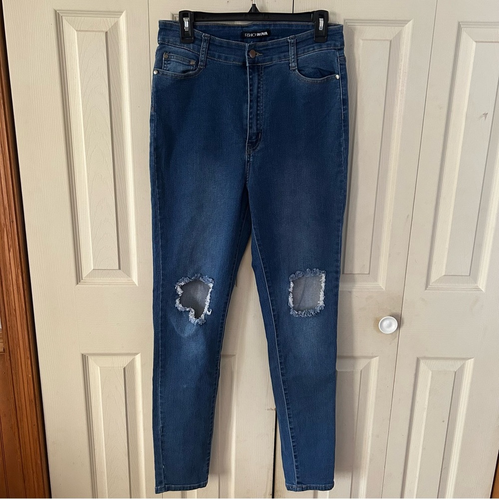 Fashion Nova Blue Skinny High-Waisted Jeans - Picture 1 of 5